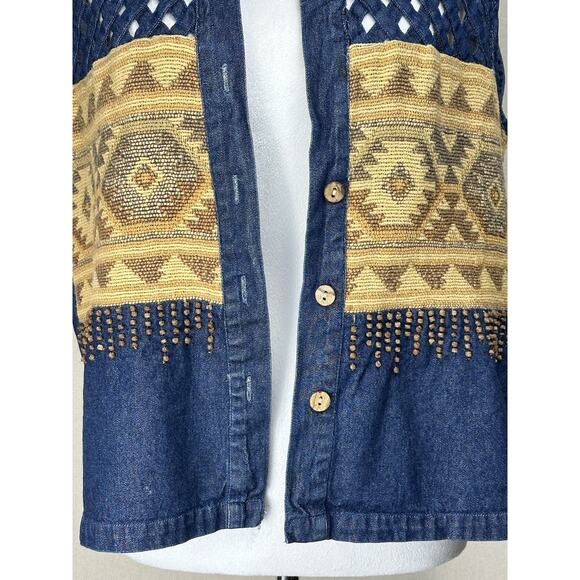 Vintage New Directions Denim Vest Sz M Fall Aztec Western Cowgirl Rodeo READ - Picture 3 of 12